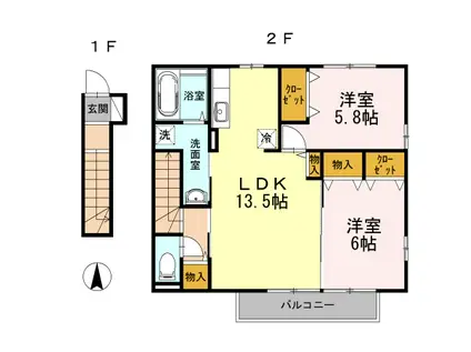 ジュレーム西石井 B棟(2LDK/2階)の間取り写真