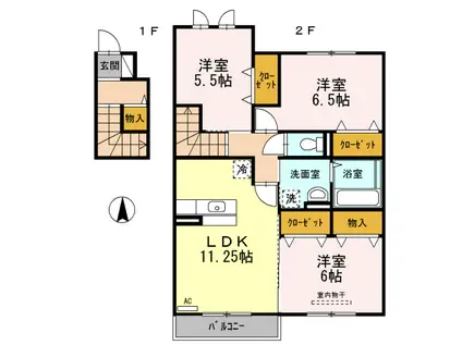 ル・コック B棟(3LDK/2階)の間取り写真