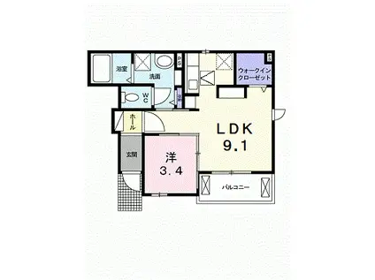 ベネディーレ Ⅲ(1LDK/1階)の間取り写真