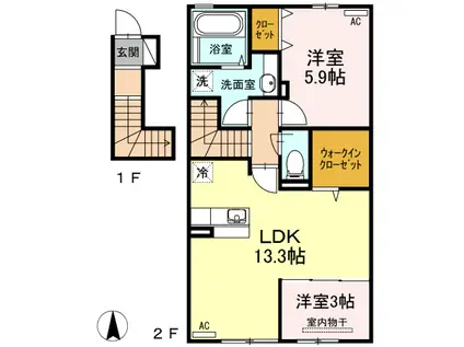 スペリアージュ A棟(1LDK/2階)の間取り写真