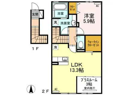 スペリアージュ A棟(1LDK/2階)の間取り写真