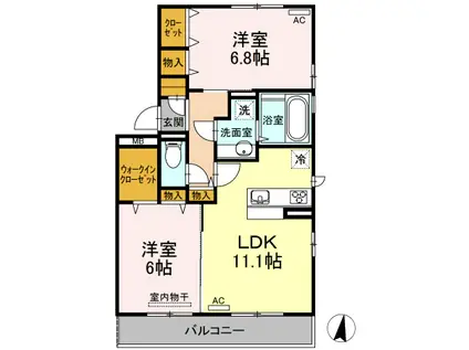 D-ROOM椿 B棟(2LDK/2階)の間取り写真