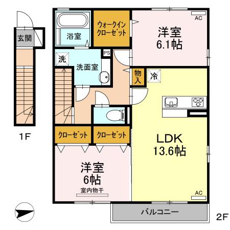 A&M朝生田 A棟(2LDK/2階)の間取り写真