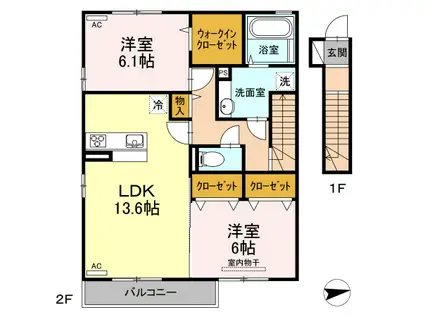 A&M朝生田 A棟(2LDK/2階)の間取り写真