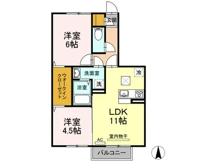 レスポワール B棟(2LDK/1階)の間取り写真