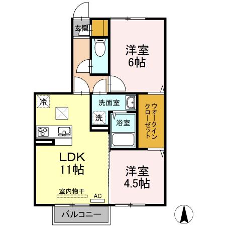 レスポワール B棟(2LDK/1階)の間取り写真