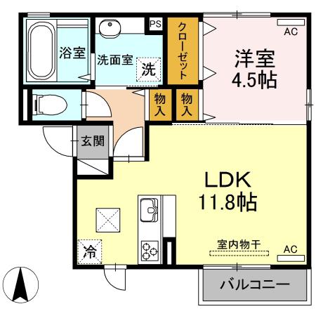 グレイス D棟(1LDK/1階)の間取り写真