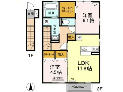 メゾン・ネオリヴェール A棟(2LDK/2階)の間取り写真