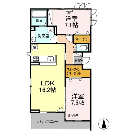 クオリア(2LDK/2階)の間取り写真