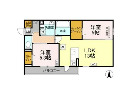 ベルマティーナ南松山(2LDK/3階)の間取り写真