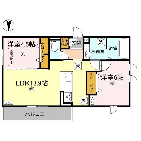 クランツ枝松(2LDK/1階)の間取り写真
