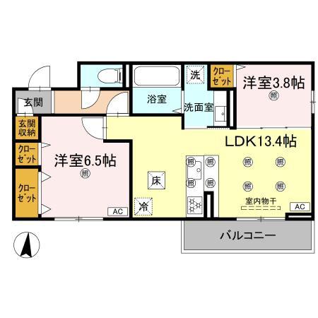 クランツ北井門B(2LDK/1階)の間取り写真