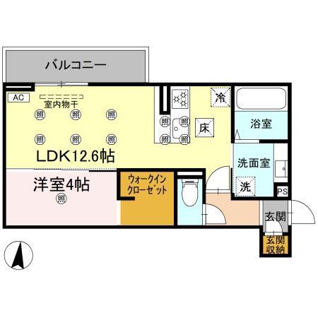 クランツ北井門B(1LDK/1階)の間取り写真
