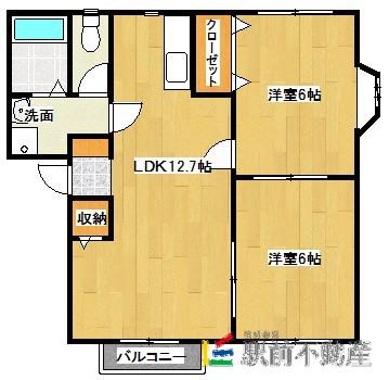 サザンコート長崎B(2LDK/1階)の間取り写真