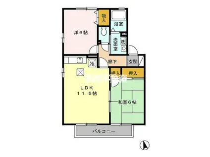 サンライフ市の玉 A棟(2LDK/2階)の間取り写真