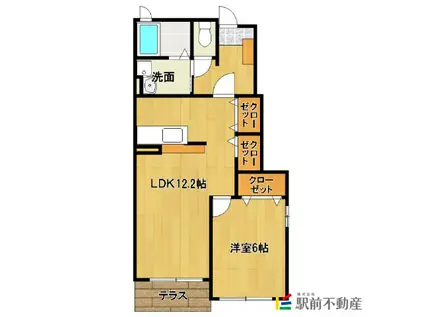 鹿児島本線 西牟田駅 徒歩20分 2階建 築18年(1LDK/1階)の間取り写真