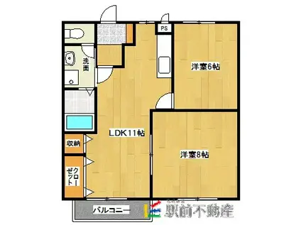 鹿児島本線 羽犬塚駅 徒歩23分 2階建 築33年(2LDK/2階)の間取り写真