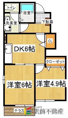 グランデール花宗壱番館(2DK/1階)の間取り写真