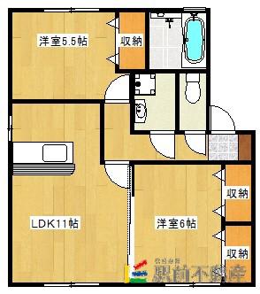 クレセントコートC(2LDK/1階)の間取り写真
