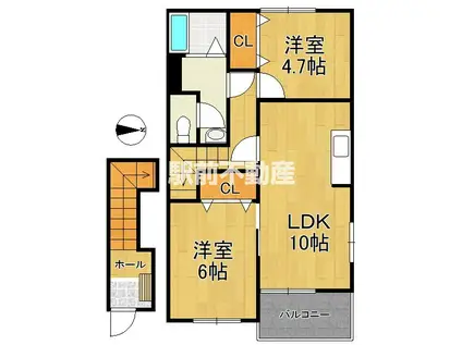 ブライドガーデンⅠB(2LDK/2階)の間取り写真