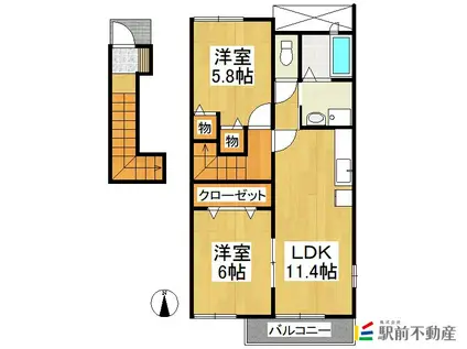 ランドマークけやきⅦ番館(2LDK/2階)の間取り写真