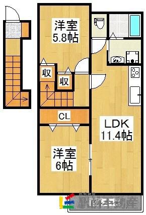 プリムラC(2LDK/2階)の間取り写真
