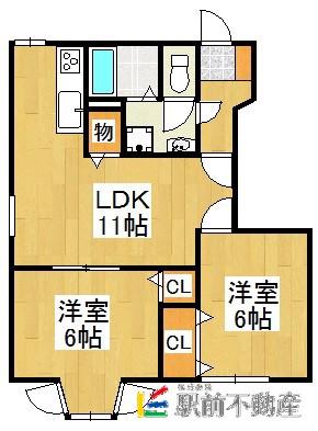 グリーンヒル山下A(2LDK/1階)の間取り写真