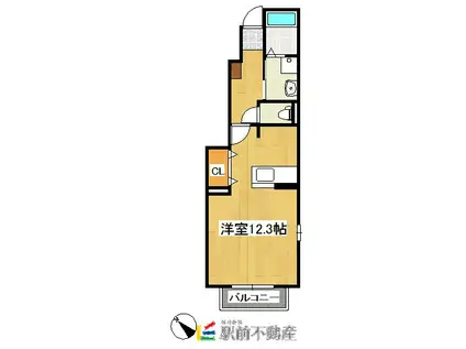 鹿児島本線 大牟田駅 徒歩12分 2階建 築20年(ワンルーム/1階)の間取り写真