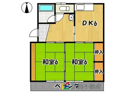 草木コーポ(2DK/2階)の間取り写真