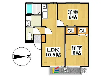 トレゾルソレーユ(2LDK/2階)の間取り写真