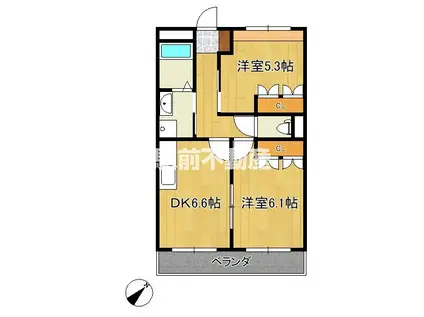 ファニープレイス(2DK/2階)の間取り写真