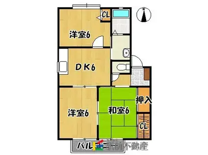 パーシモンズガーデンB棟(3DK/2階)の間取り写真