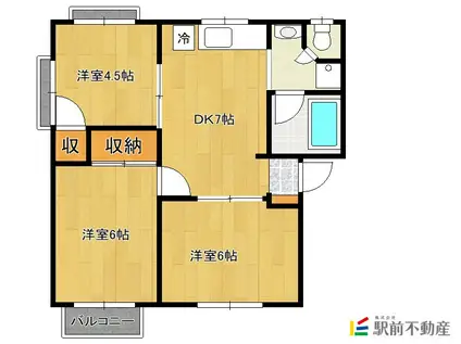 西鉄天神大牟田線 東甘木駅 徒歩22分 2階建 築35年(3DK/2階)の間取り写真