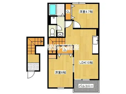西鉄天神大牟田線 八丁牟田駅 徒歩23分 2階建 築22年(2LDK/2階)の間取り写真
