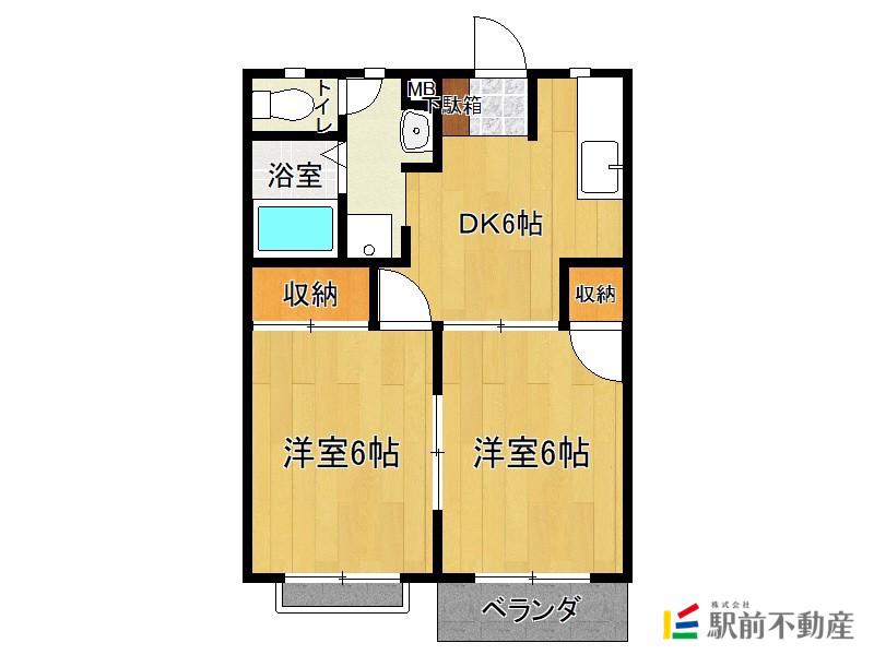レズィデンスヒロ B棟(2DK/1階)の間取り写真