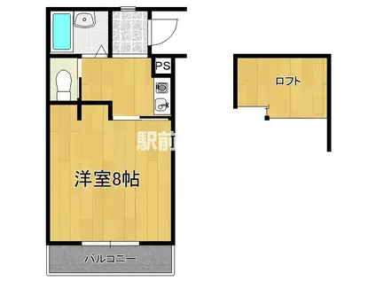 鹿児島本線 羽犬塚駅 徒歩25分 3階建 築46年(1K/3階)の間取り写真