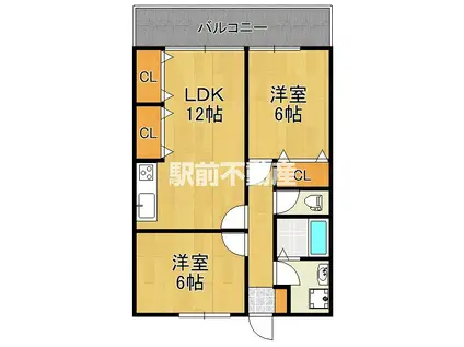 グランド-ル広見(2LDK/3階)の間取り写真