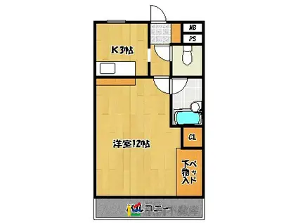 ハイデンスけやき(1K/1階)の間取り写真