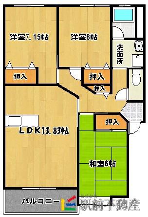 フォレスト壱番館(3LDK/2階)の間取り写真