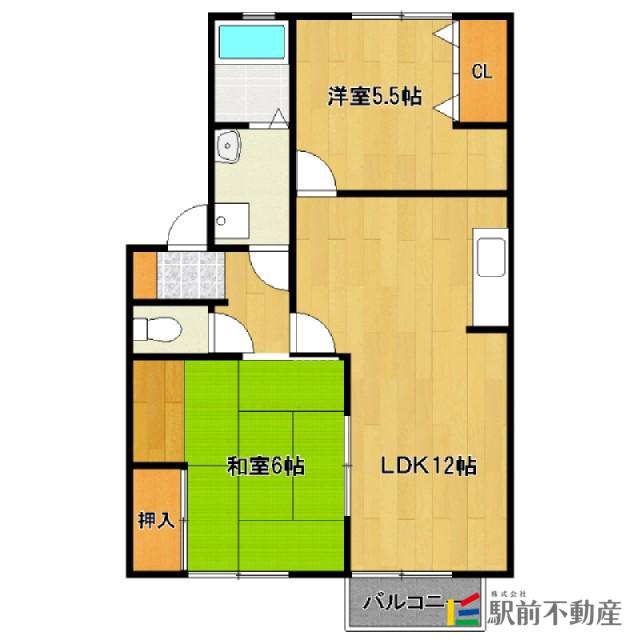 羽犬塚ガーデンハイツ Ⅱ(2LDK/2階)の間取り写真