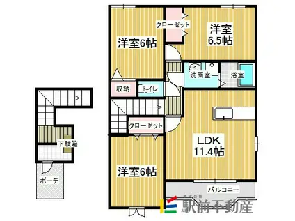 福岡県大川市 2階建 築19年(3LDK/2階)の間取り写真