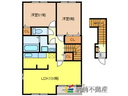 西鉄天神大牟田線 蒲池駅(福岡) 徒歩52分 2階建 築19年(2LDK/2階)の間取り写真