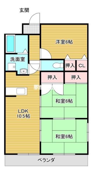 セキレイマンション大川(3LDK/6階)の間取り写真
