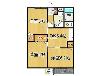 福岡県大川市 2階建 築24年(3DK/1階)の間取り写真