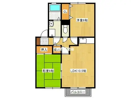 シャルムセジュールⅠ A棟(2LDK/2階)の間取り写真