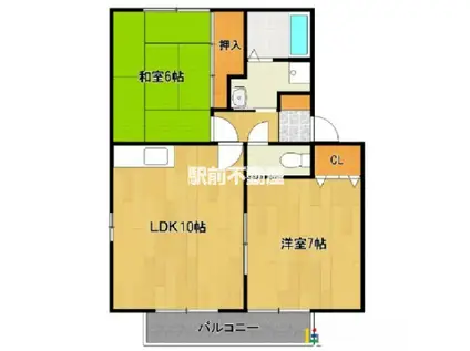 サンビレッジ瀬高A(2LDK/2階)の間取り写真