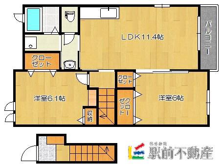 鹿児島本線 羽犬塚駅 徒歩12分 2階建 築17年(2LDK/2階)の間取り写真
