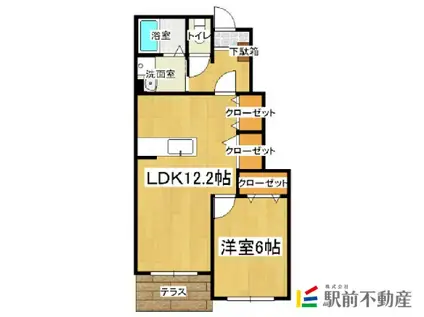 西鉄天神大牟田線 蒲池駅(福岡) 徒歩46分 2階建 築20年(1LDK/1階)の間取り写真