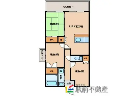 柿添京田マンション(3LDK/2階)の間取り写真