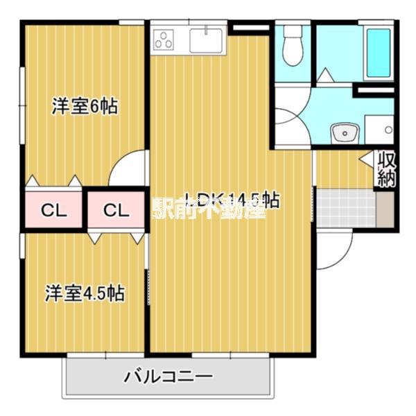 セジュール上官B棟(2LDK/1階)の間取り写真
